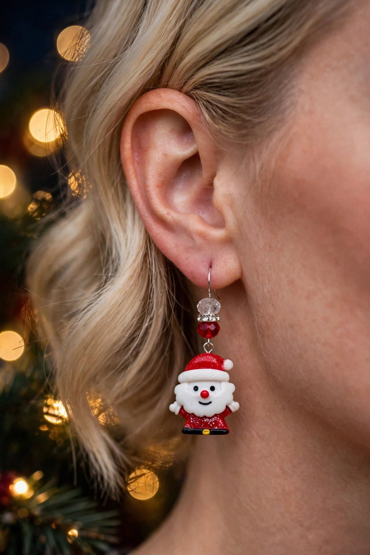 Jolly & Bright Santa Claus Earrings - Christmas Dangle Clay & Resin Jewelry
