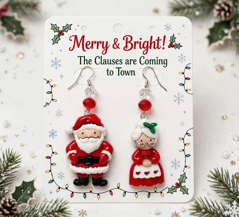 Santa & Mrs. Claus Christmas Earrings - Festive Holiday Jewelry for Women - Cute Christmas Gift Idea