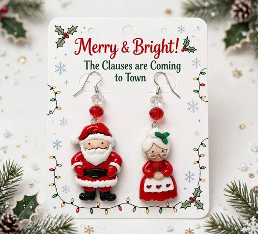 Santa & Mrs. Claus Christmas Earrings - Festive Holiday Jewelry for Women - Cute Christmas Gift Idea