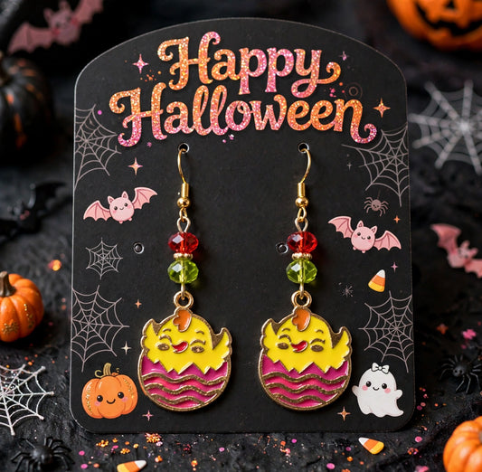 Hatching Chick Enamel Charm Earrings - Springtime Dangle Jewelry