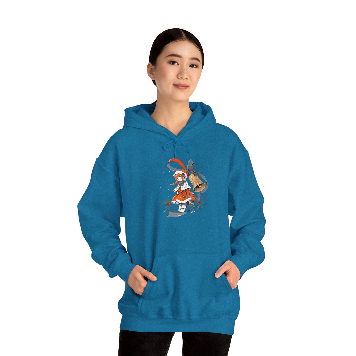 Anime Christmas Hoodie - Cute Holly Holiday Girl Design - Unisex Heavy Blend™ Hooded Sweatshirt - Kawaii Winter Gift