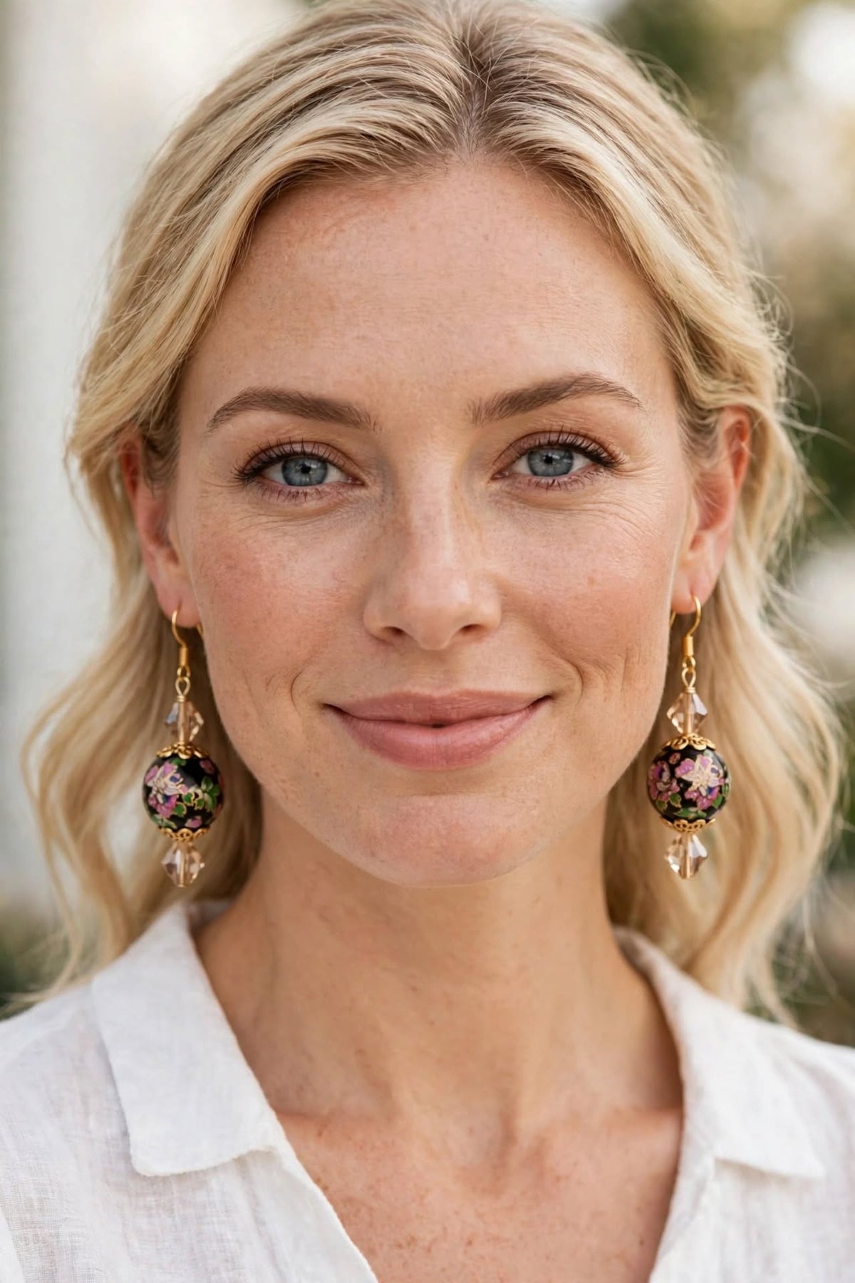 Floral Black Bead Glass Earrings - Fancy Dangle Jewelry