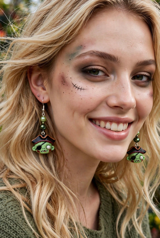 Dead Cute Pirate Crew Earrings | Zombie Pirate Earrings | Halloween Dangle Earrings | Handmade Hypoallergenic Spooky Pirate Jewelry