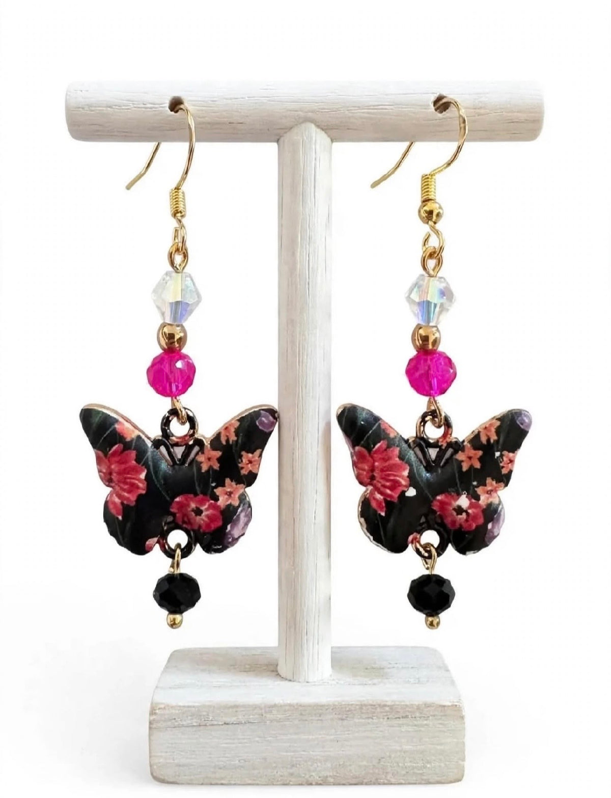 Blooming Butterfly Enamel Earrings - Floral Dangle Jewelry