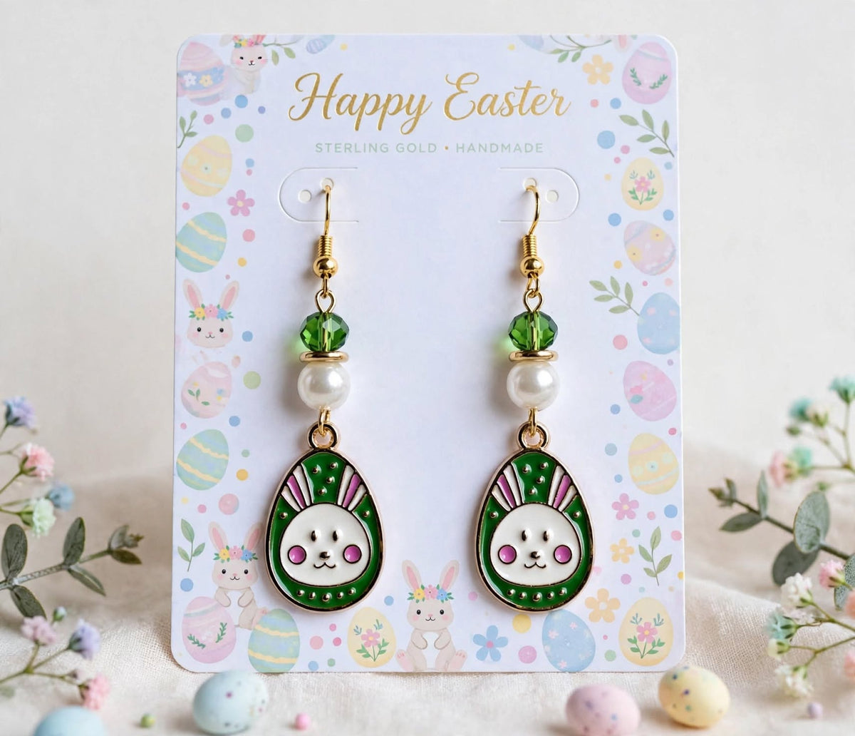 Easter Bunny Egg Design Enamel Earrings - Cute Dangle Jewelry