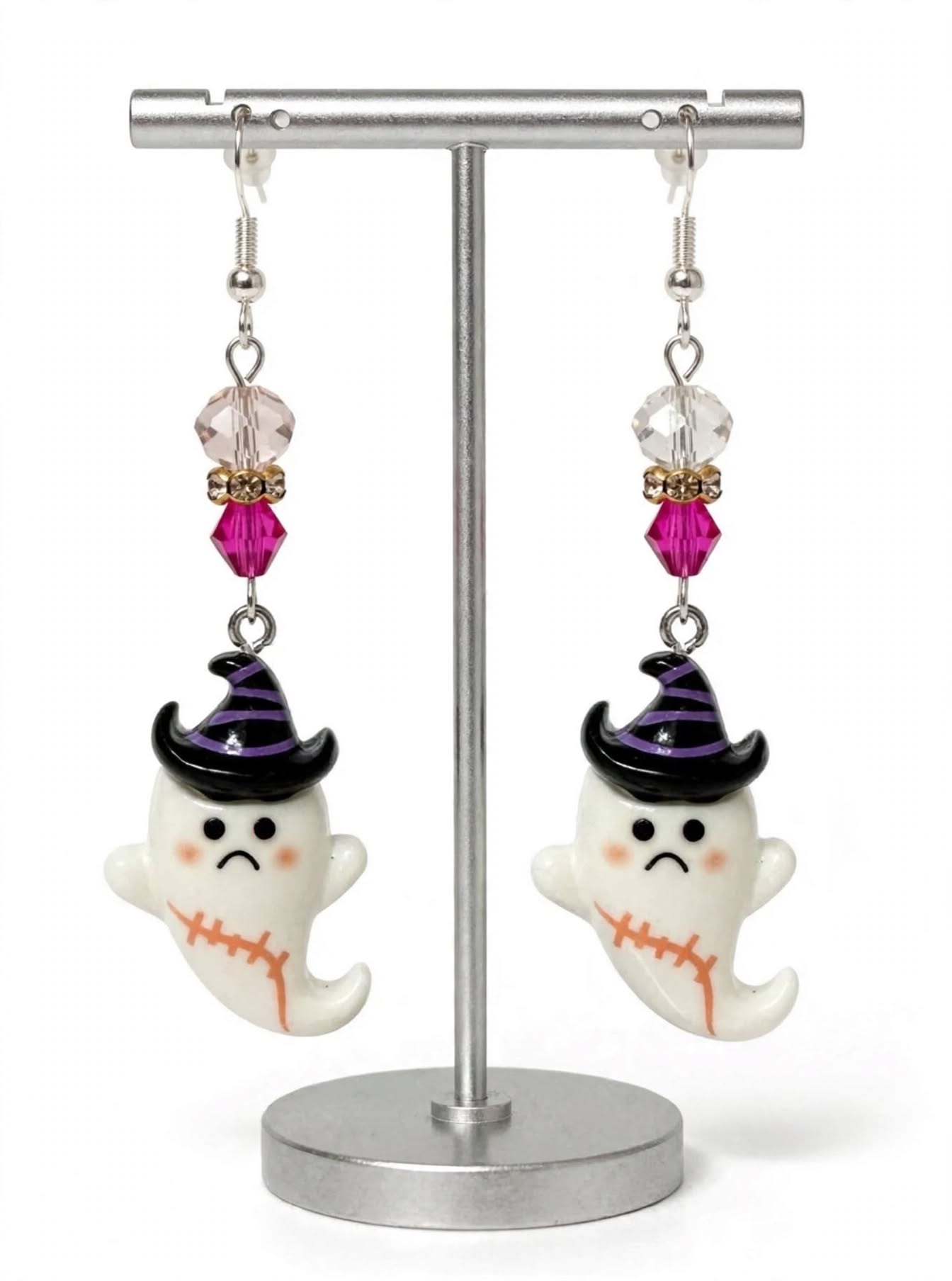 Sad Ghost Witch Clay & Resin Earrings - Spooky Kawaii Dangle Jewelry