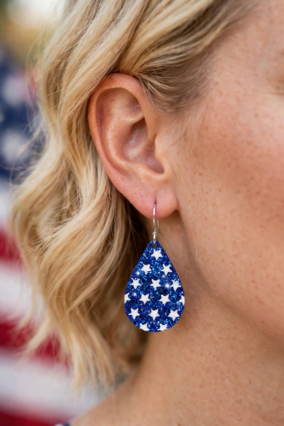 Independence Day Faux Leather Almond Shaped Teardrop Shaped Dangle Drop Earrings
