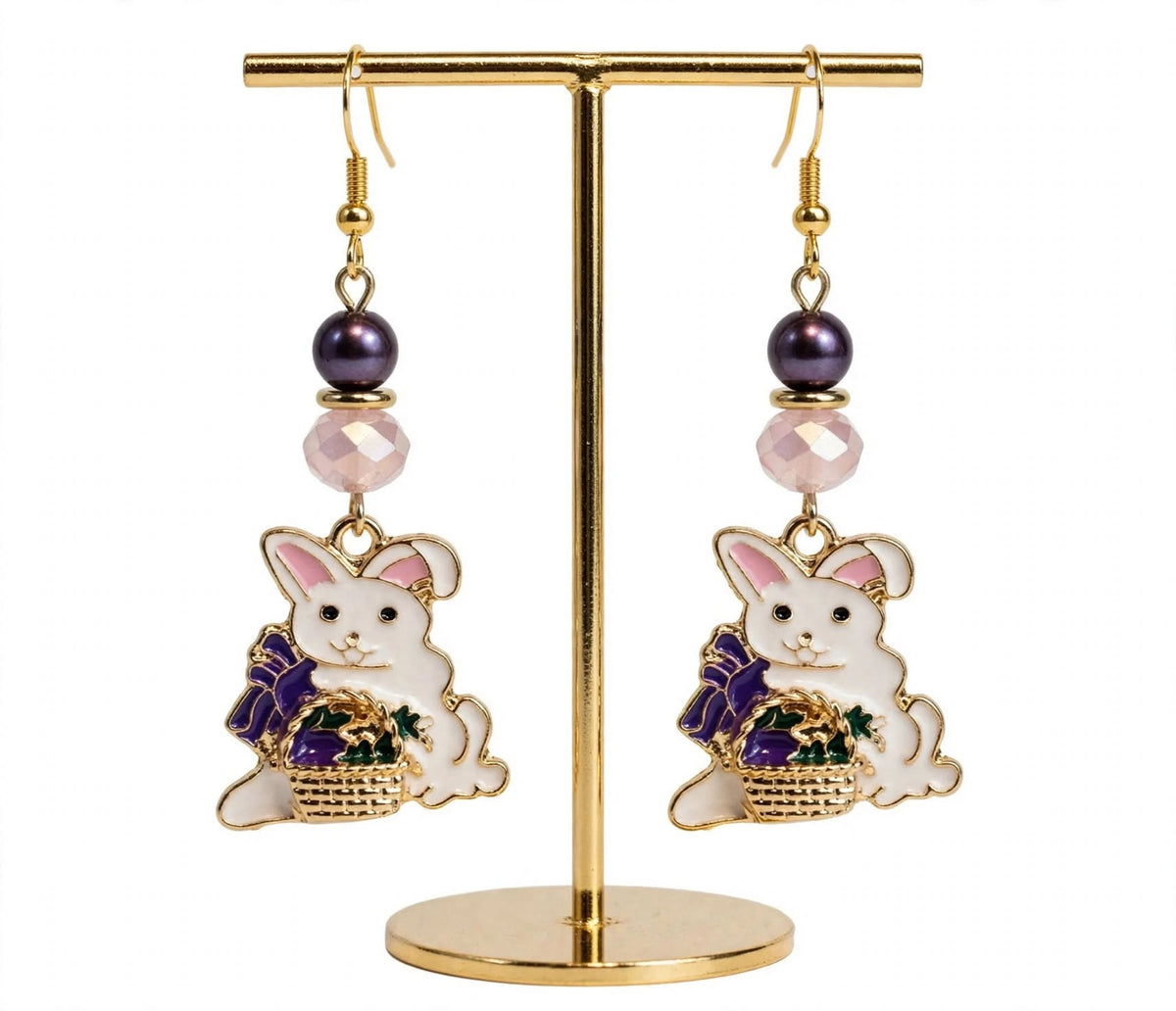 Easter Bunny Basket Enamel Earrings - Festive Joyful Dangle Jewelry