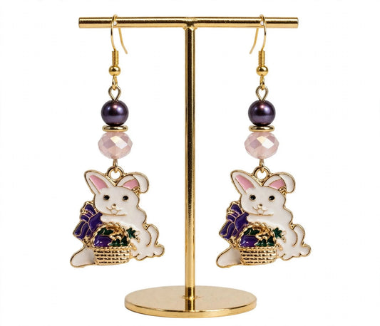 Easter Bunny Basket Enamel Earrings - Festive Joyful Dangle Jewelry
