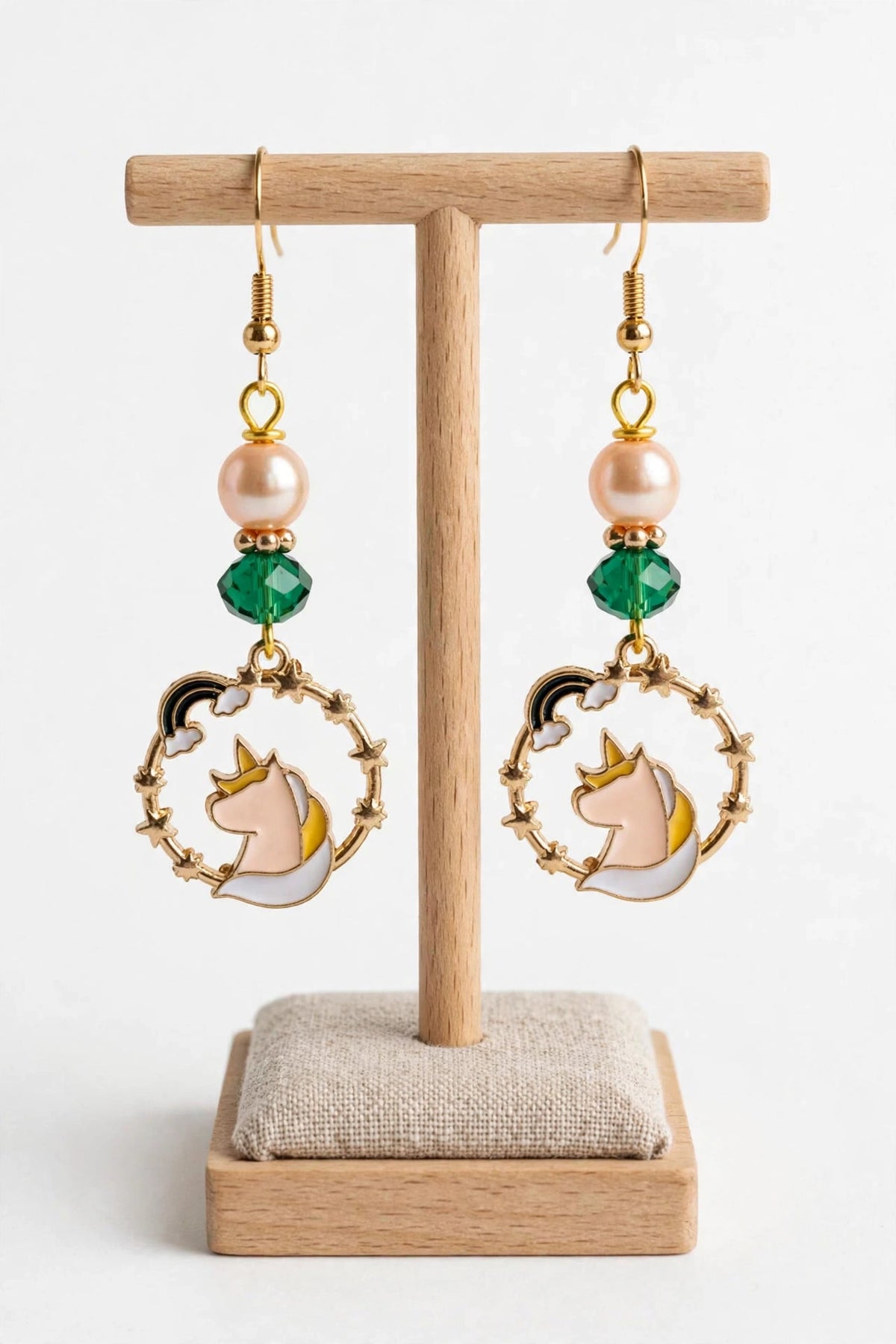 Gold-Plated Unicorn Enamel Earrings - Elegant Dangle Jewelry