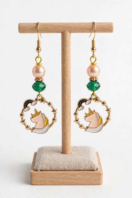 Gold-Plated Unicorn Enamel Earrings - Elegant Dangle Jewelry