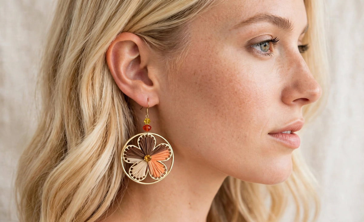 Handcrafted Paper-Wrapped Dangle Hoop Earrings – 2-Inch Brown & Orange Fall Jewelry