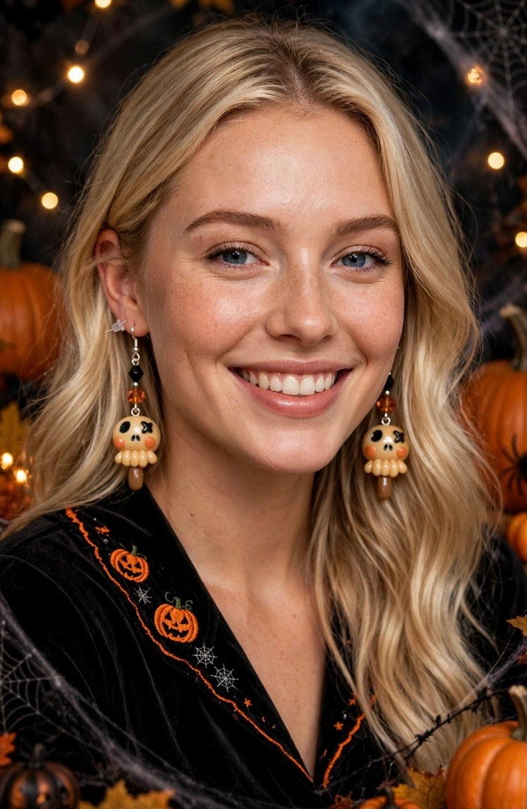 Cute Halloween Scarecrow Clay & Resin Earrings - Spooky Festive Dangle Jewelry