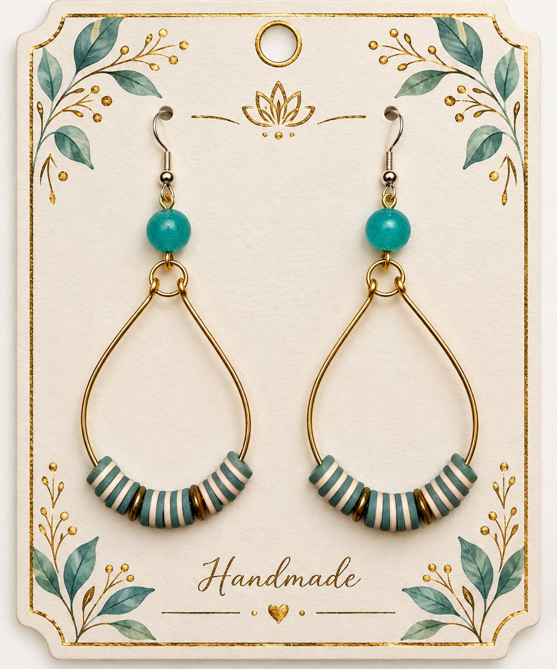 Blue & White Turquoise Beaded Wire Metal Earrings - Fancy Teardrop Jewelry