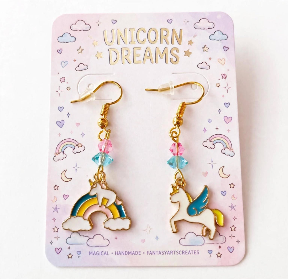 Unicorn & Pegasus Enamel Earrings - Adorable Fancy Dangle Jewelry