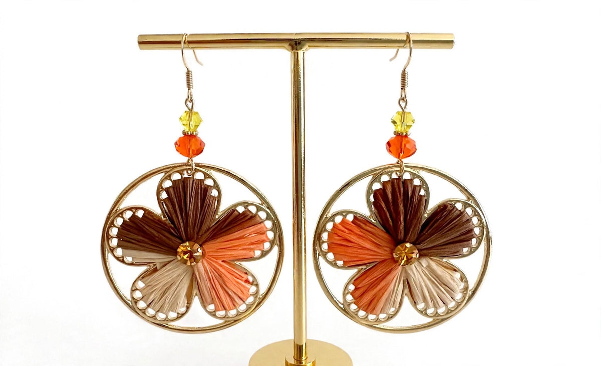 Handcrafted Paper-Wrapped Dangle Hoop Earrings – 2-Inch Brown & Orange Fall Jewelry