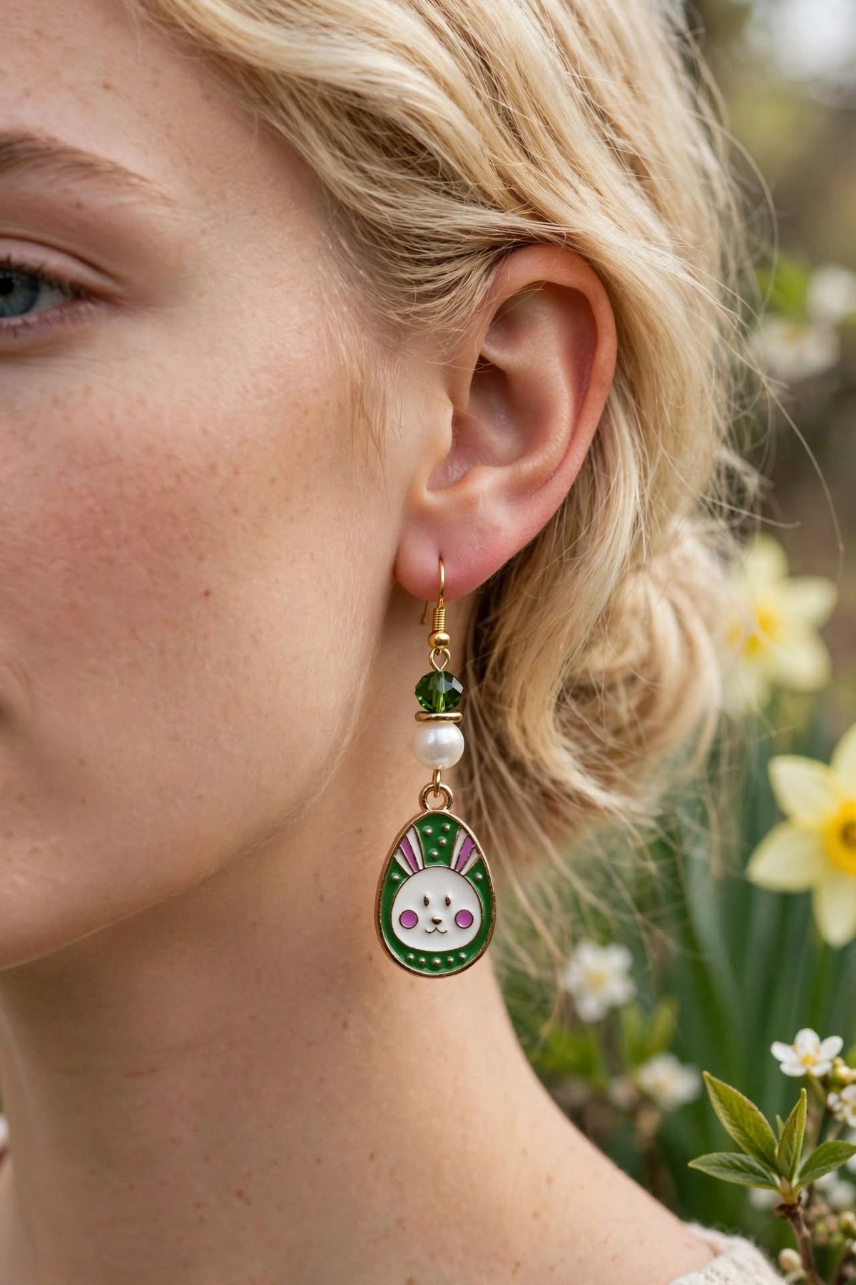 Easter Bunny Egg Design Enamel Earrings - Cute Dangle Jewelry