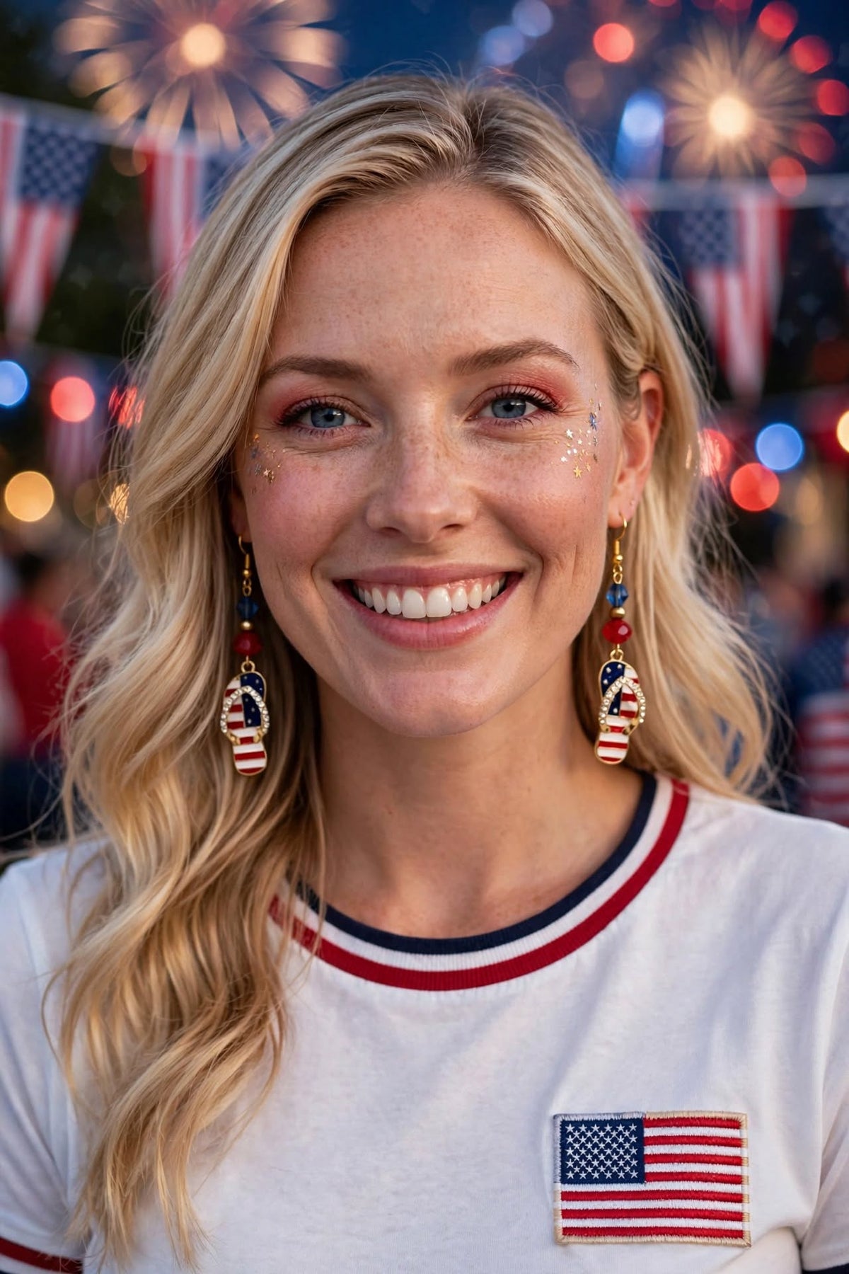 July Fourth Sandal Enamel Earrings - Patriotic Dangle Jewelry