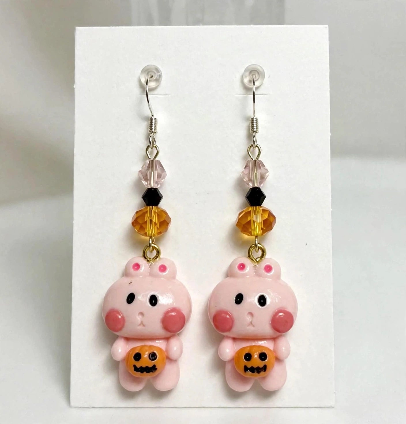 Kawaii Ghost Bunny Pumpkin Clay & Resin Earrings - Spooky Cute Dangle Jewelry