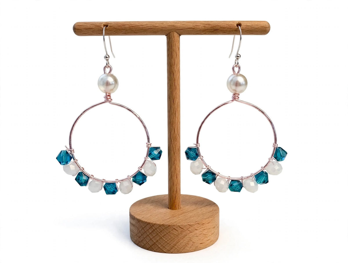 Elegant Crystal Beads Wire Metal Earrings - Intricate Hoop Jewelry
