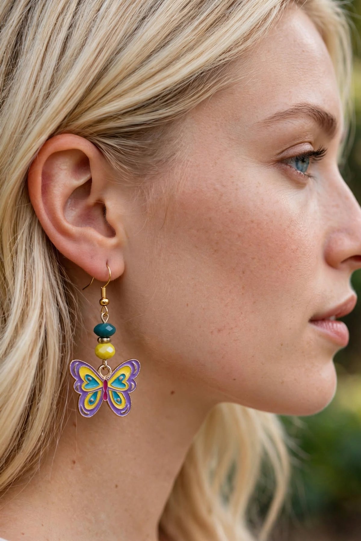 Whimsical Springtime Butterflies Enamel Earrings - Bright Dangle Jewelry