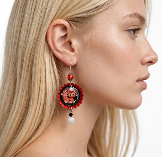 Delightfully Evil Owl Bottlecap Earrings - Cute Dangle Jewelry