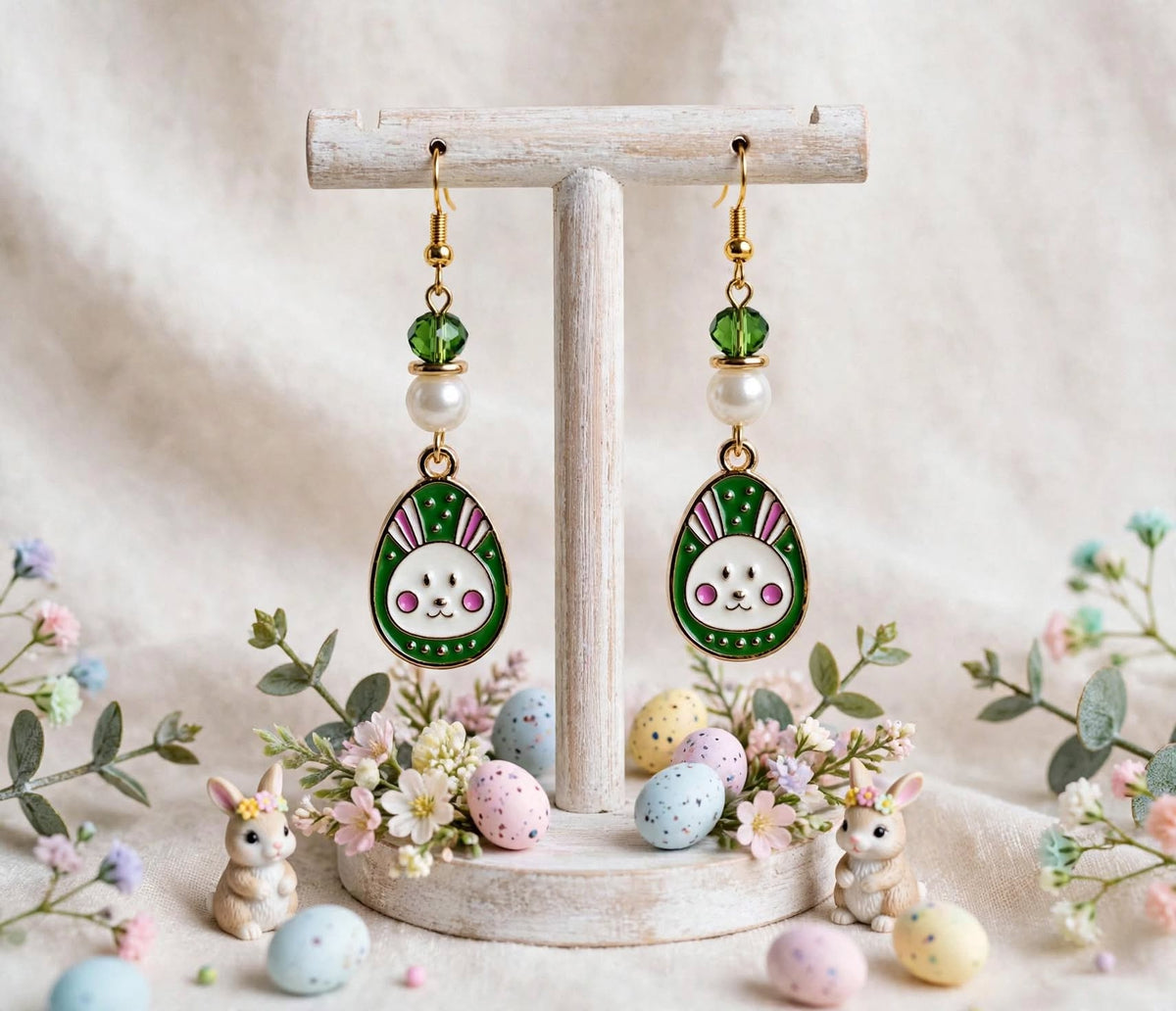 Easter Bunny Egg Design Enamel Earrings - Cute Dangle Jewelry