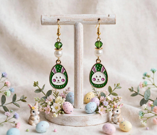 Easter Bunny Egg Design Enamel Earrings - Cute Dangle Jewelry