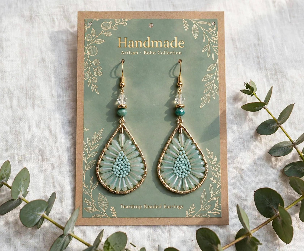 Flower Design Beaded Earrings - Stylish Teardrop Jewelry