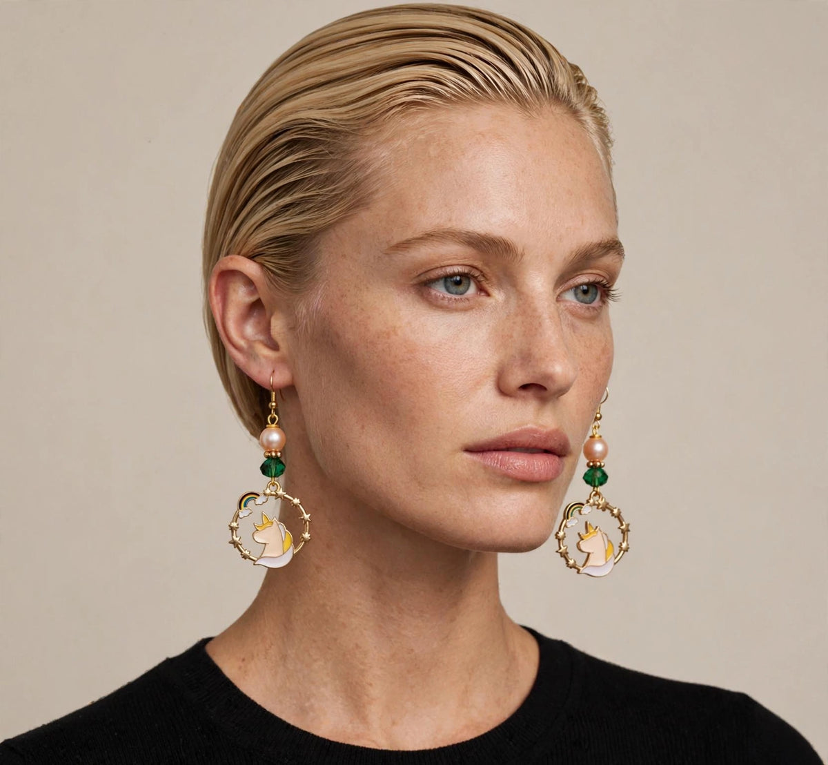 Gold-Plated Unicorn Enamel Earrings - Elegant Dangle Jewelry