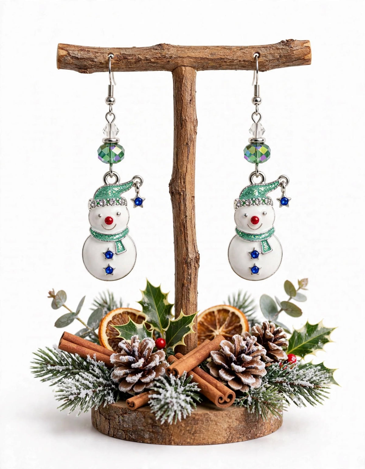 Glittery Cute Snowman Clay & Resin Earrings - Festive Kawaii Dangle Jewelry