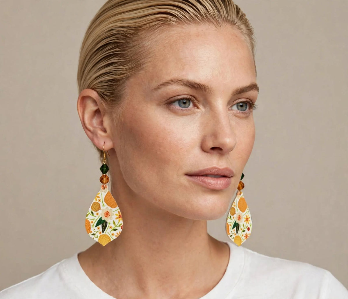 Floral Pattern Faux Leather Earrings - Delightful Teardrop Jewelry