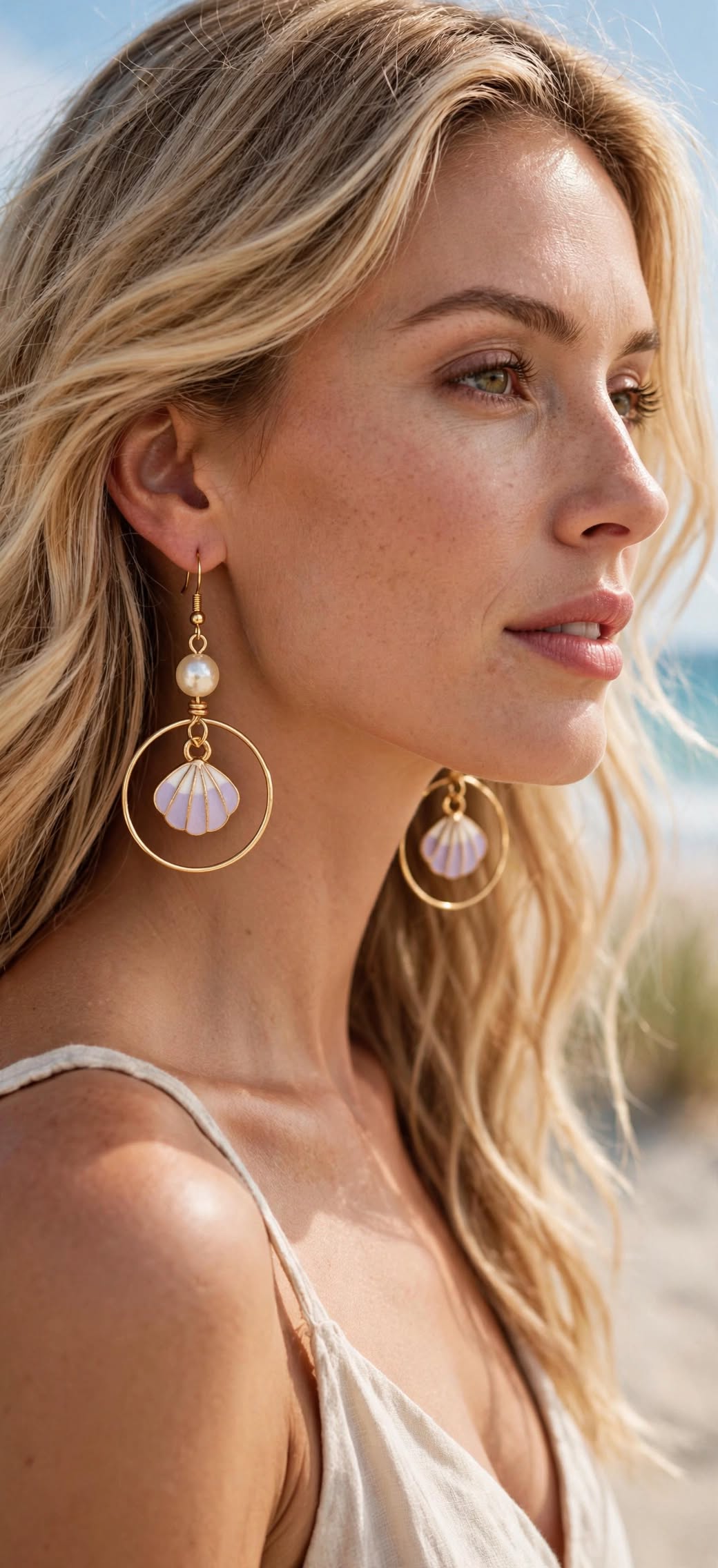 Clamshell Hoop Earrings, Summer Hoop Earrings, Under The Sea, Nautical Jewelry, Beach Earrings