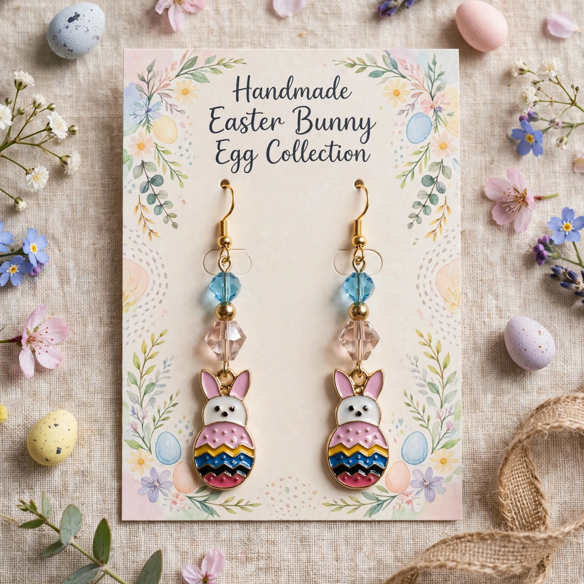 Peekaboo Easter Bunny Egg Enamel Earrings - Dangle Jewelry
