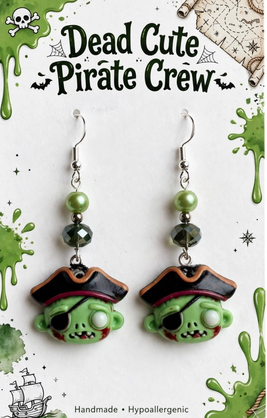 Dead Cute Pirate Crew Earrings | Zombie Pirate Earrings | Halloween Dangle Earrings | Handmade Hypoallergenic Spooky Pirate Jewelry