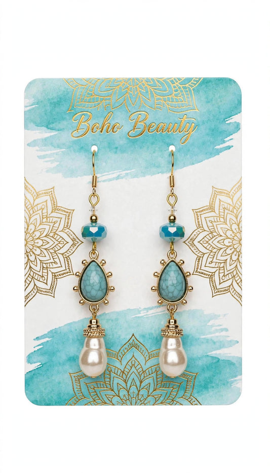Real Pearl Aqua Earrings - Elegant Ocean Dangle Jewelry