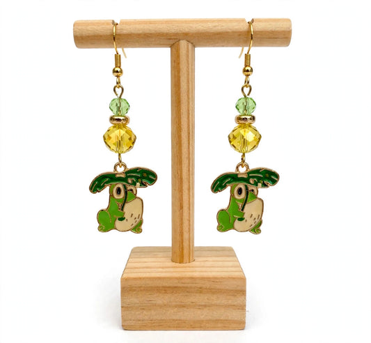 Lily Pad Frog Enamel Earrings - Cute Quirky Dangle Jewelry