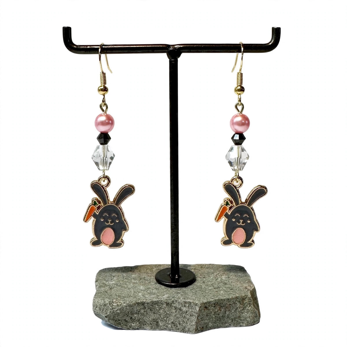 Happy Vibes Carrot Holding Bunnies Enamel - Festive Dangle Jewelry