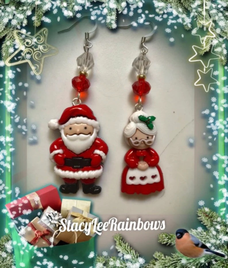 Santa & Mrs. Claus Christmas Earrings - Festive Holiday Jewelry for Women - Cute Christmas Gift Idea