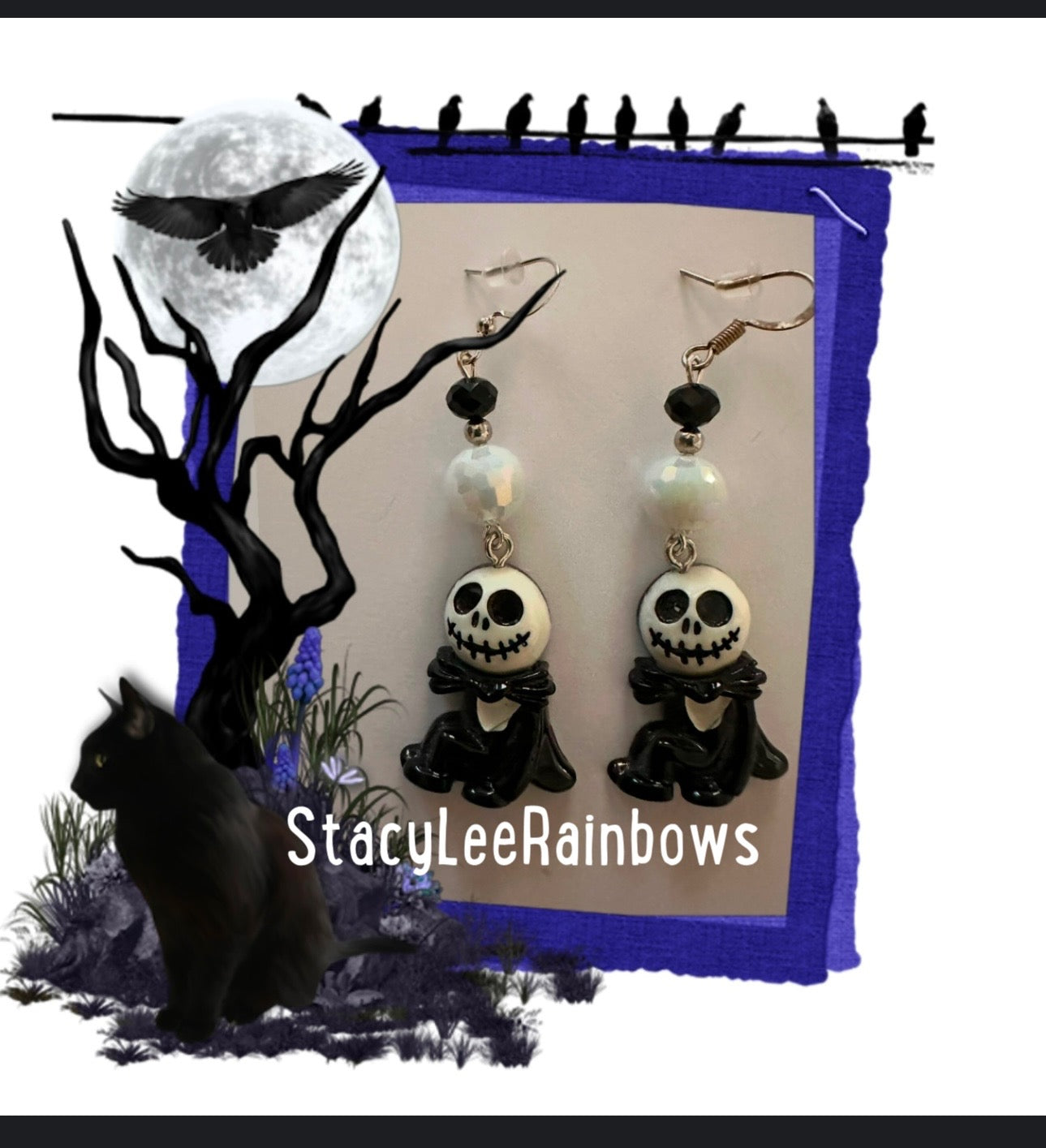 Spooky Nightmare Before Christmas Inspired Dangle Clay Resin Earrings - Festive Handmade Jewelry