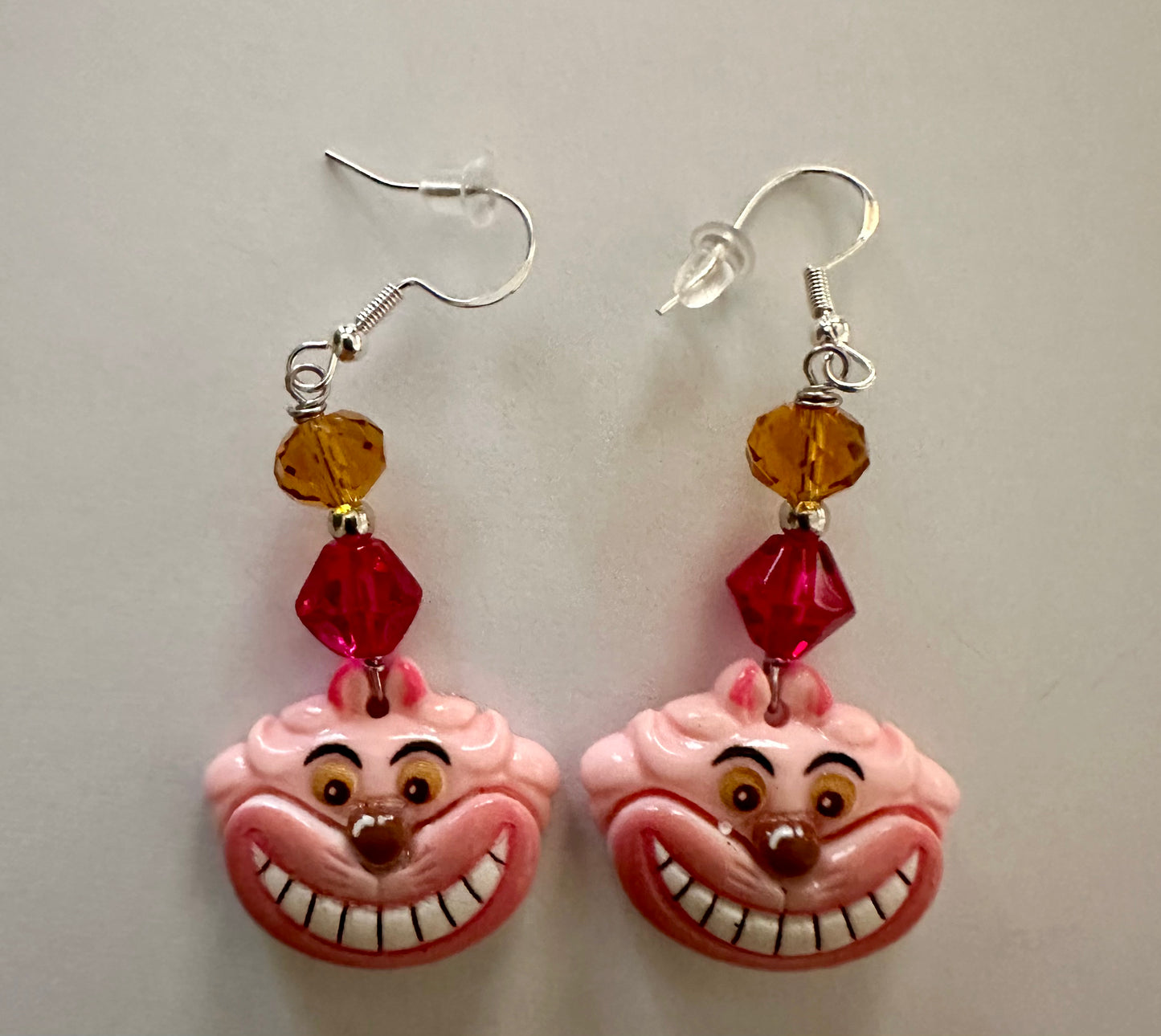 Cheshire Cat Inspired Dangle Clay Resin Earrings - Alice in Wonderland Jewelry