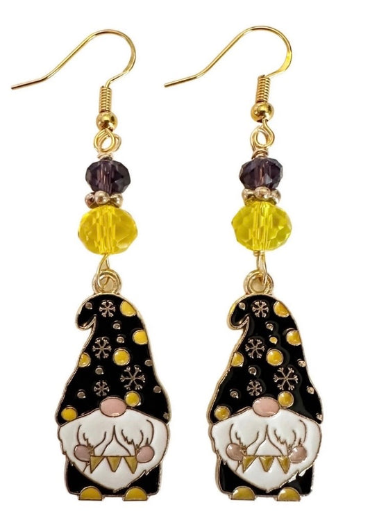 Winter-Themed Gnome Enamel Earrings - Festive Whimsical Dangle Jewelry