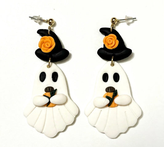 Witch Hat Pumpkin Ghost Clay & Resin Earrings - Spooky Cute Halloween Dangle Jewelry
