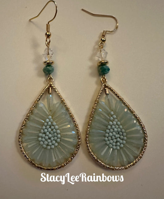 Flower Design Beaded Earrings - Stylish Teardrop Jewelry
