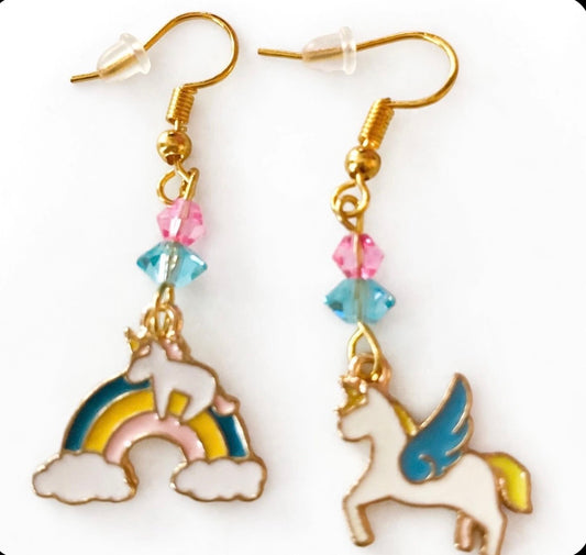 Unicorn & Pegasus Enamel Earrings - Adorable Fancy Dangle Jewelry