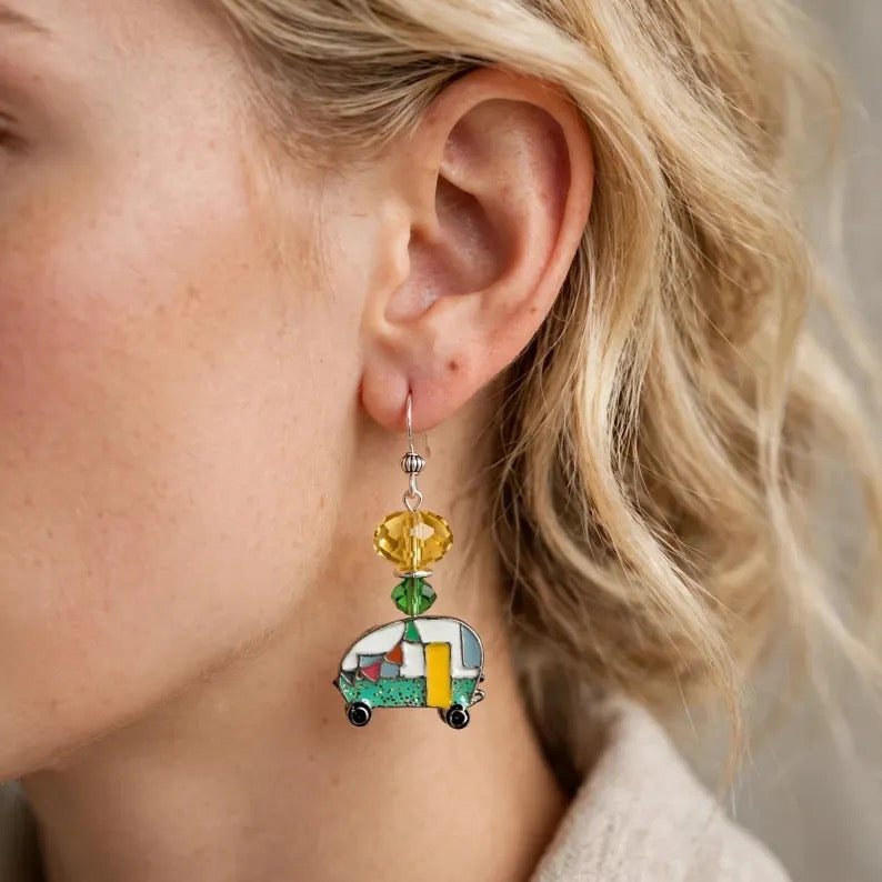 Happy Camper Enamel Earrings - Cozy Dangle Jewelry