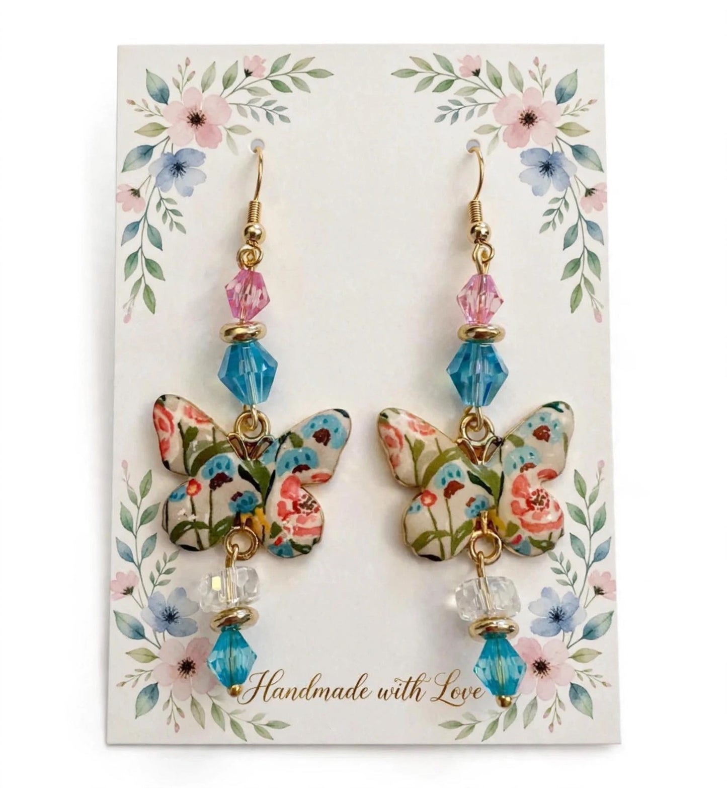 Butterfly Crystal Beads Resin Earrings - Delicate Elegant Dangle Jewelry
