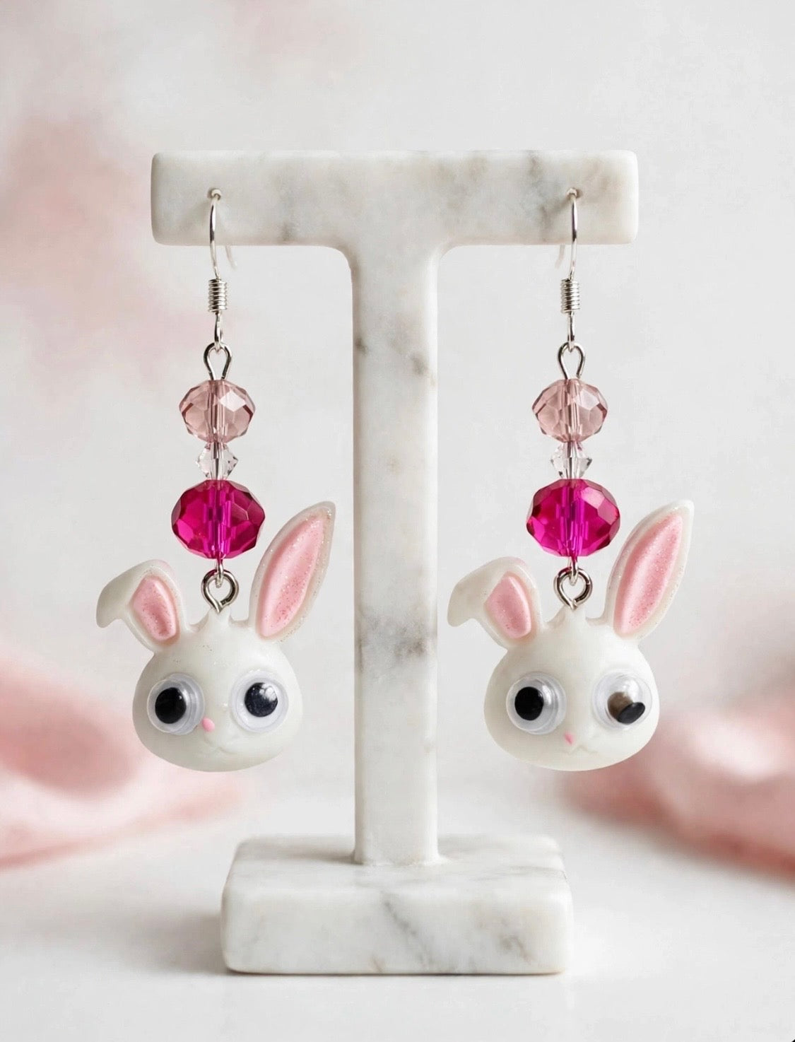 Cute Pink Easter Bunny - Pink Design Clay Resin Dangle Jewelry