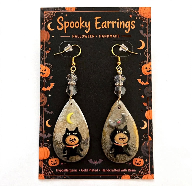 Dangle Clay Resin Teardrop Halloween Cat