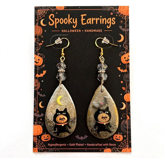 Dangle Clay Resin Teardrop Halloween Cat